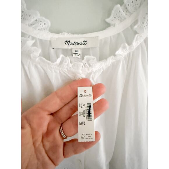 Madewell | NWT Embroidered Scalloped Tank in White | Sz XS - Picture 6 of 12